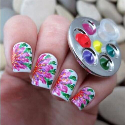 Hot 1pc Mini Nail Art Metal Finger Ring paint dish glue Palettes tools Palette Mixing Acrylic gel polish Painting Drawing color
