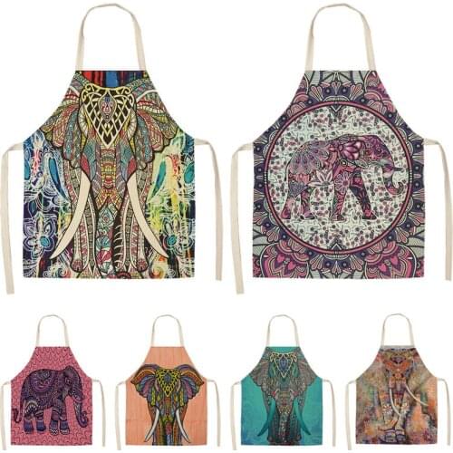 1Pcs Elephant Pattern Kitchen Aprons Unisex Cotton Linen Bibs Home Cooking Baking Coffee Shop Cleaning Accessory 53*65cm MA0010