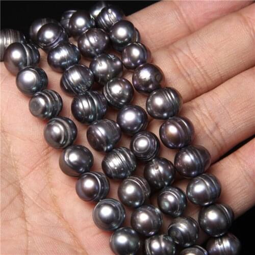 10-11mm High Quality Black Gray Freshwater Pearl Beads Large Round Natural Pearl Loose Beads For Jewelry Making DIY Craft 14"