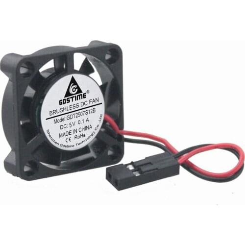Gdstime 1 Piece 2Pin Dupont DC Blushless Cooling Fan 25x25x7mm 5V Axial Flow Small Mini Cooler 25mm x 7mm 2507