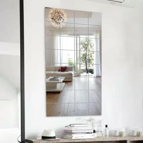 32Pcs 15*15cm Square Mirror Wall Stickers Tiles Square Self Adhesive Stick On Art Bathroom Home Supplies
