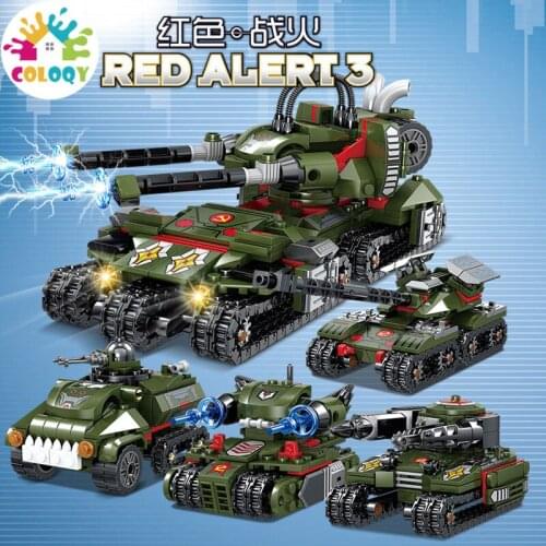 New 4 in 1 Deformation Apocalypse Tank Block Mini Mirage Tesla War Chariot Military Tank Buildings Brick Toys For Boy Kids
