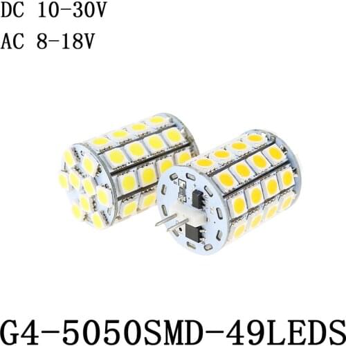 49leds SMD5050 7W 12V led g4 Replace 20W halogen lamp Bulb DC 10-30V/AC 8-18V warm white/pure white Chandelier Spot Light 10pcs