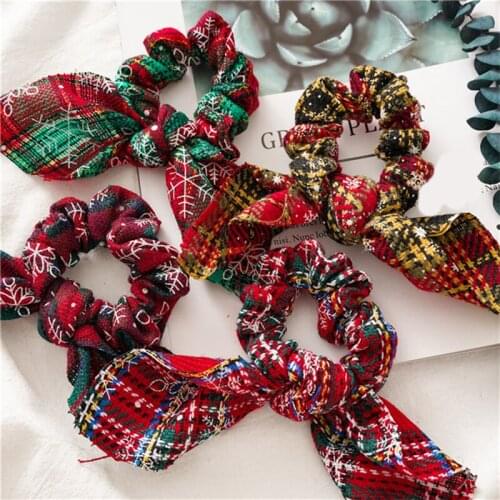 50 pcs/lot, New Christmas Rabbit Ears Scrunchies Hair Ring Bow Knot Ponytail Elastic Hair Ties Sweet Cute Women Hair Rope Girls