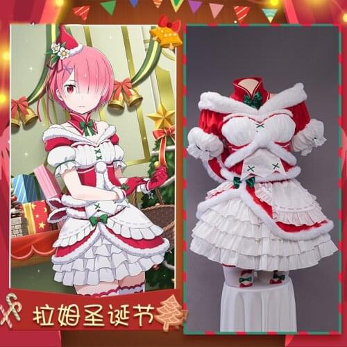 Anime Re:Life In A Different World From Zero Ram Christmas Dress Elegant Uniform Cosplay Costume Halloween Women Free Shipping