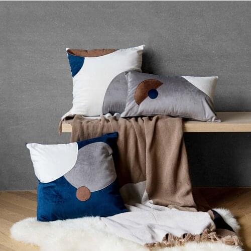 DUNXDECO Cushion Cover Decorative Pillow Case Modern Industry Style Simple Patchwork Geometric Velvet Coussin Artistic Decor
