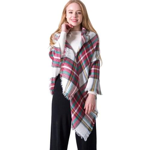 European and American White Colorful Plaid Scarf Double-sided Imitation Cashmere Square Shawl for Both Men and Women Fashion
