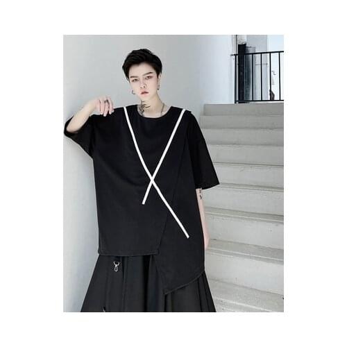 Summer wear dark personality irregular short-sleeved t-shirt Korean version of mens hair stylist youth loose half-sleeve t-shir