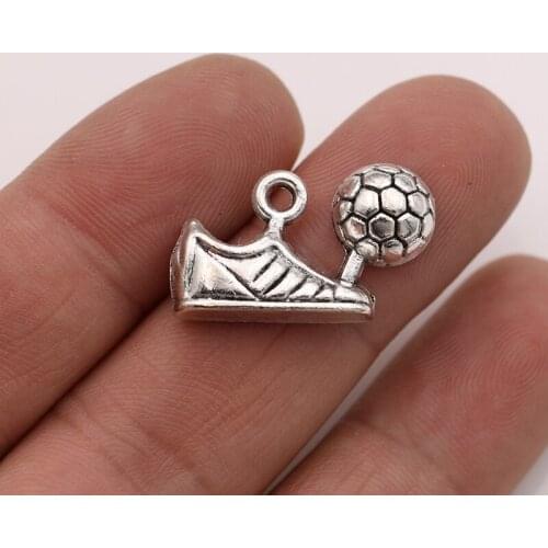 JAKONGO 10pcs Antique Silver Plated Playing Football Charms Pendants for Jewelry Making Bracelet DIY Accessories 25x15mm