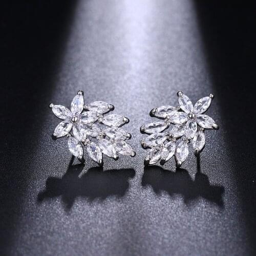 ORZTOON Korean Vintage Leaf Zircon Drop Earrings For Women Fashion Luxury Crystal Earrings 2020 Jewelry Wedding Gifts For Guests
