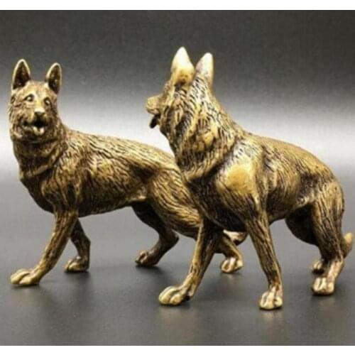 Copper Statue Chinas archaize pure brass Wolf dog small statue A pair