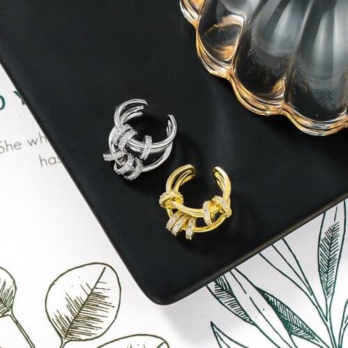 Multilayer Geometry Earring Clip Gold Color Small Circle Zircon Without Hole Women Jewelry Korean