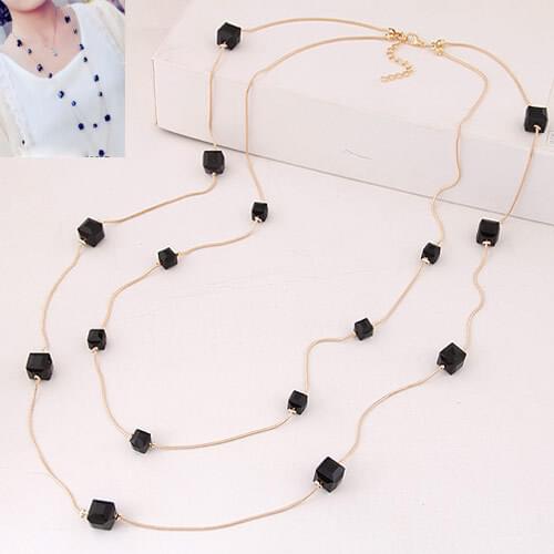Fashion Crystal Jewelry Double Rows Chain Crystal Suqare Box Long Pendant Necklace for Women gift