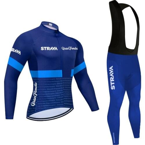 Custom 2021 Pro Team STRAVA Bicycle Cycling Jersey Autumn Sets Men Outdoor Sports Clothes 20D Bike Riding Sportswear Long Sleeve