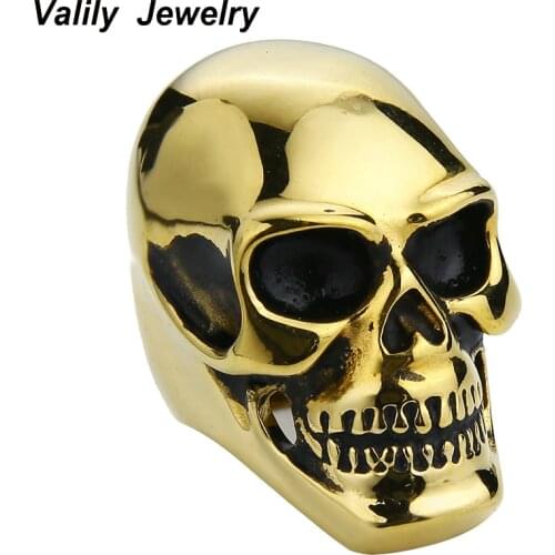 EdgLifU Cool Gold Stainless Steel Ring Skull For Man Unique Gothic Punk Retro Sport Biker Skeleton Male Finger Rings