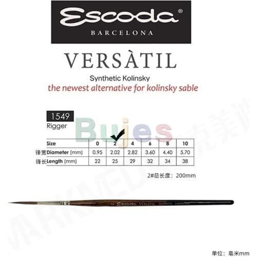 Escoda Versatil 1549Series Artist Watercolor and Acrylic Paint Brush,Short Handle,Rigger,Size0/2/4/6/8/10,For Adult and Children