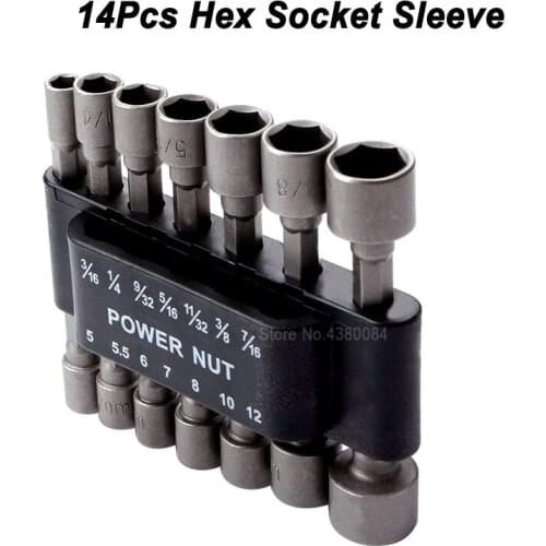 14Pcs Set Hex Socket Sleeve High-Powered Socket Wrench Adapter Wind Approved Sleeve Electric Nozzles Strong Nut driver Drill Bit