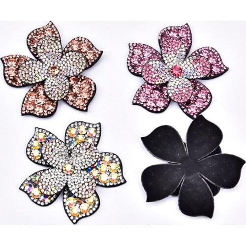 2Pcs Rhinestone Crystal AB Rose Flower Patches Bridal Dress Sew on Applique for Clothes Shoes Bags DIY Accessories