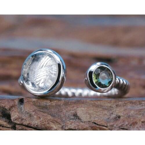 Natural Gibeon Iron Meteorite Women Men Adjustable Ring Round 10mm Silver 6mm Moldvite Round Jewelry Ring AAAAAA