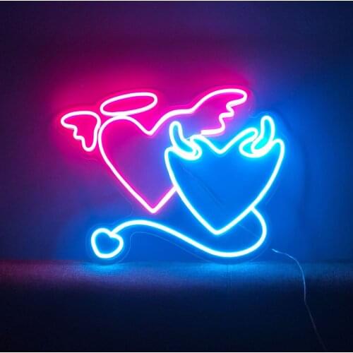 OHANEONK Angel and devil Neon Sign Light for Bedroom Bar Party Home Custom Led Neon Hangs Sign Home Room Wall Decoration