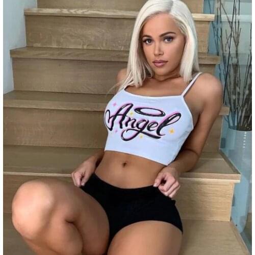 NEW Summer Sexy Women Casual Crop Top Angel Letter Print Sleeveless Tank Tops Clubwear Camis Top