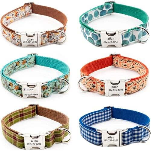 Personalized Dog Collar Custom Engraving Dog Collar with Name Phone Number Adjustable Metal Nylon Small Medium Large Dogs Collar