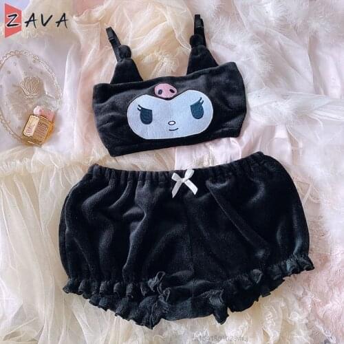 Sexy 2021 Women Shorts Lingerie Pajamas Kawaii Kuromied Tube Tank Crop Top Set Bra Melodyed Y2k Lolita Cinnamorolled Sleepwear