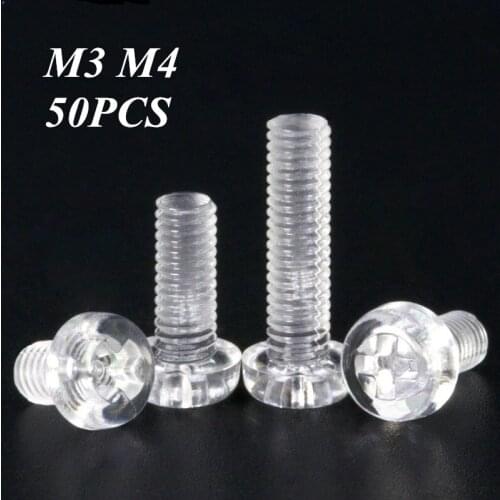 50pcs M3 M4 Plastic Screws Fasteners Transparent Round Cross Recessed Pan Head Insulation Metric Threaded Hex Hexagon Nut