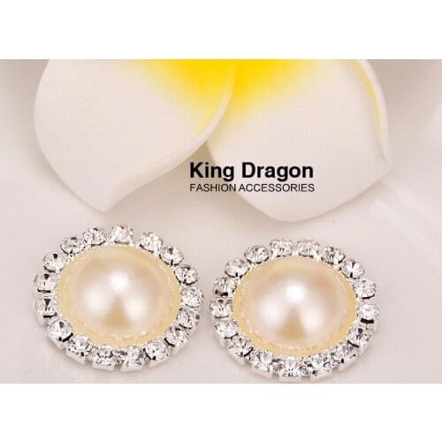 Rhinestone Button Ivory Pearl Button Used On Invitation Decoration Flat Back 20MM 10pcs/lot Silver Color Button Shop KD89