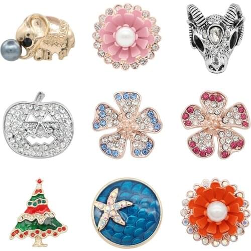 Christmas Rhinestone Flower 20mm Metal snap button jewelry DIY bracelet KD1075