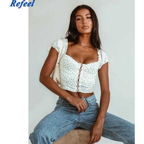 French Romance Square Neck Low-cut Crop Tops Womens Summer Camis Ladies Elegant Beach Leisure Vacation Print Tops