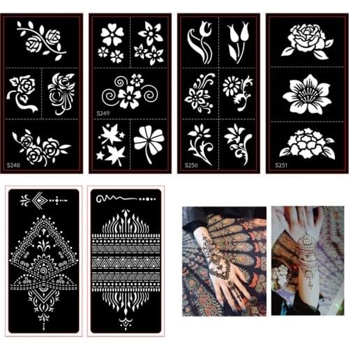 20pcs/Lot Henna Tattoo Stencils For Body Painting, Mehndi Indian Template Flower Hand Henna Glitter Airbrush Tattoo Stencil