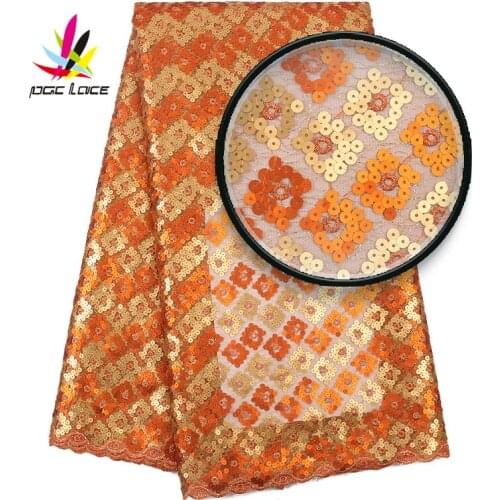 High Quality African Lace Sequins Fabrics Hot Sale Nigerian Gold Sequence Net Lace French Mesh Lace Fabric with Sequins XZ3008B