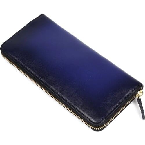 Japanese Genuine Leather Long Zipper Old Spray Color Wallet Creative Changcai Cloth Japanese Mens Gradient Organ Wallet