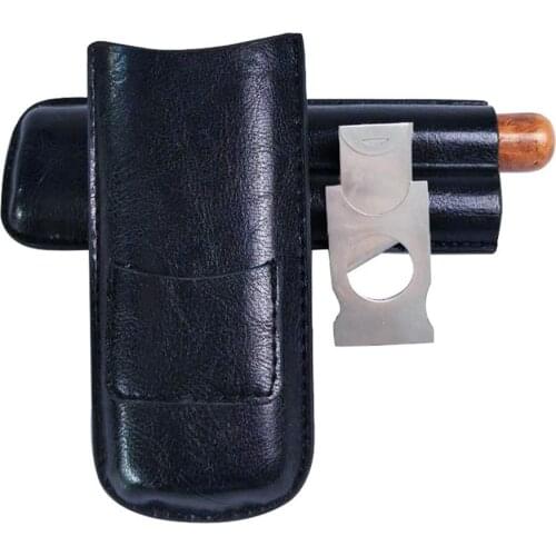 Cigar Set With Scissors Portable Humidor Cowhide Travel Wear Cigarette Storage Bag Cigarette Accessories