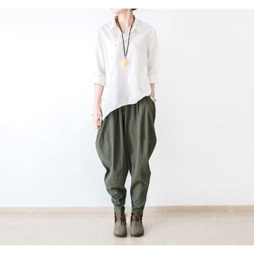 Women Autumn Spring Elastic Waist Harem Pants Female Loose Casual Cotton Linen Pants Ladies pants Trousers