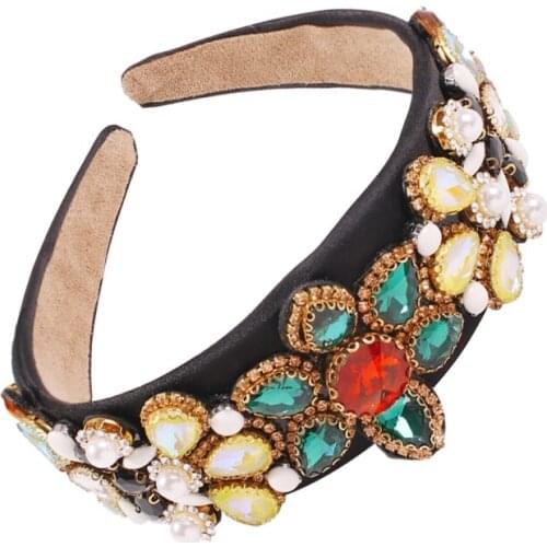 2020 Vintage Rhinestone Hairband Women Girls Flower Shape Headband Banquet Prom Party Wide Hair Hoop Headpiece Hair Accessories