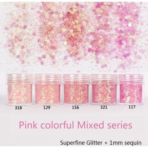 1Jar/box Nail Powder Pink Series Fine Glitter Fashion Nails Sequins Shinny Hexagon Mix Sparkles Flake For Nail Art Decoration