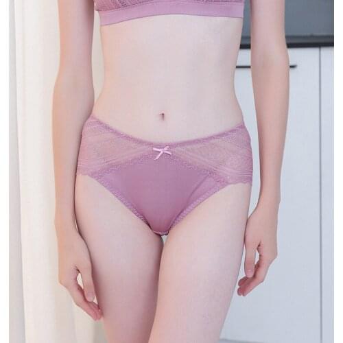 Birdsky, 3PCS 100% natural mulberry silk women briefs panties underwear, sexy lace, mid waist, soft thin, 5 solid colors. HC-21