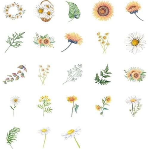 46pcs/pack Natural Daisy Clover Japanese Words Stickers Transparent PET Material Flowers Leaves Plants Deco Stickers