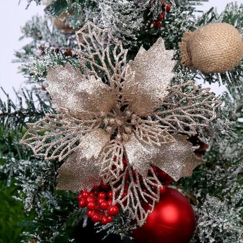 5pcs Navidad Glitter Artifical Christmas Flowers Tree Decorations for Home Fake Flowers Xmas Tree Natal Ornaments New Year 2022