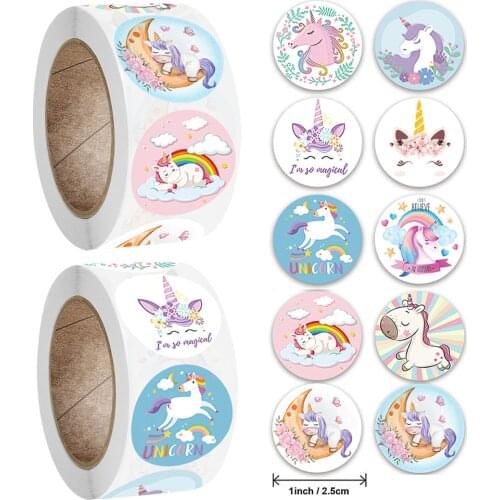 500pcs/roll Cute Cartoon Unicorn Sticker Childrens Reward Gift Label Decoration Teacher Encouragement Student Stationery Sticker