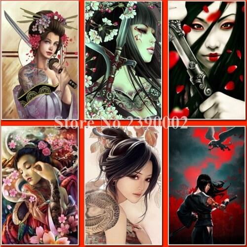 5D Diamond Embroidery Japan Geisha & Samurai Diy Diamond Painting Pictures Full Diamond Mosaic Needlework Canvas Christmas Gift