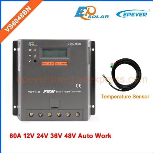60A 60AMP VS6048BN 12v 24v 36v 48v auto work solar panel controller with temperature sensor built in lcd display