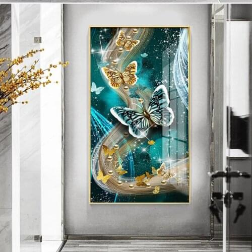 Abstract Wall Art Canvas Painting Print Evershine Gold And Blue Butterfly Animal For Living Room Decoration Frameless