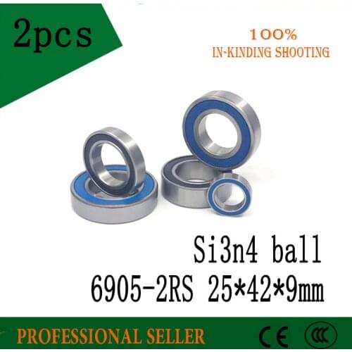Free shipping 6905-2RS 25*42*9mm Si3N4 balls hybrid ceramic ball bearing 61905 6905RS 61905 2RS 25x42x9mm for bike hub part