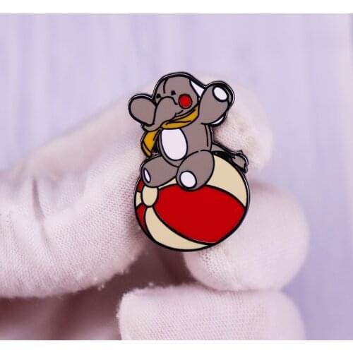 Elephant Sitting Ball Enamel Pin Brooch Cartoon Funny Badge Fashion Jewelry Gift