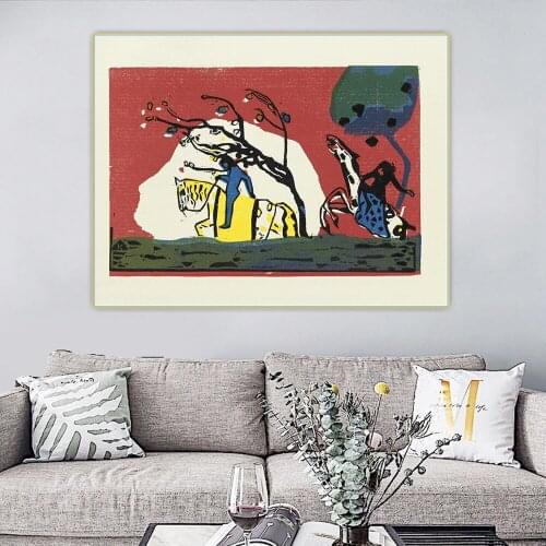 Citon Wassily Kandinsky《Two Riders Before Red》Canvas Art Oil Painting Artwork Picture Wall Background Decorations Home Decor