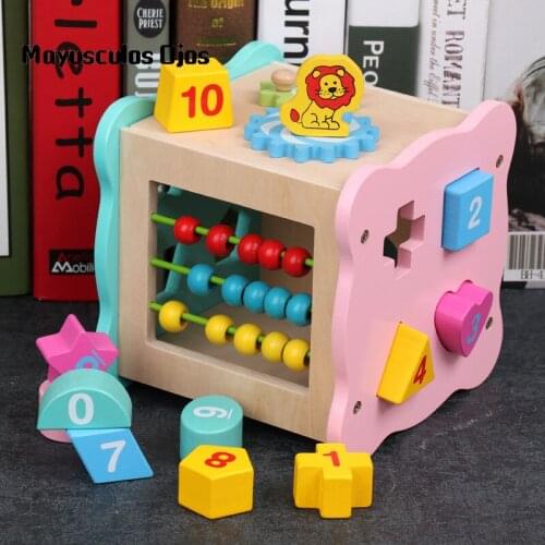 Childrens Early Education Stand Volume Block Geometric Shape Wooden Educational Toy Gear Shape Matching Box Intelligence Box