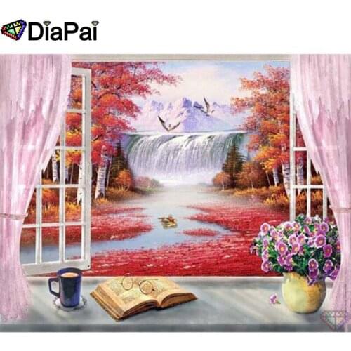 DIAPAI Art 5D Diy Diamond Painting "Window waterfall" Diamond Pictures Cross Stitch 3D Rhinestone Embroidery Decor A26115